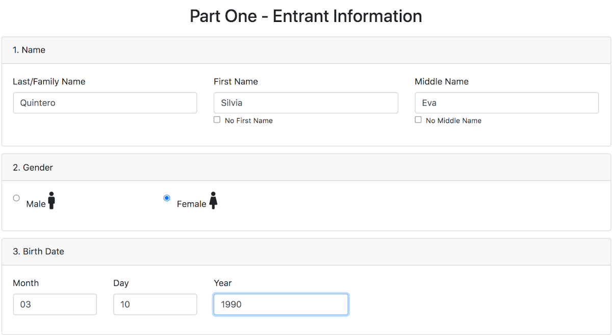 DV   Green Card Lottery Entry Form 